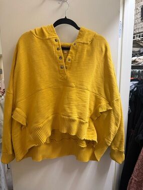 Free People Yellow Hoodie Pullover with Snap Placket